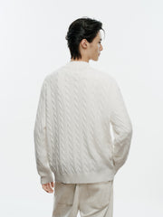 Men's Old Money Style Cable-Knit 30% Wool Sweater