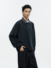 Men's Casual Shirt-Collar Faux-Layer Sweatshirt