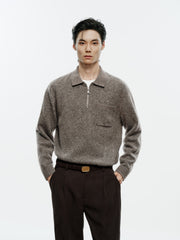 Men's Old Money Style Marl-Texture Half-Zip Sweater