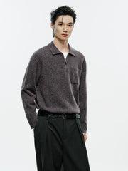 Men's Old Money Style Marl-Texture Half-Zip Sweater