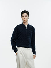 Men's Old Money Style Cable-Knit 30% Wool Sweater