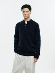 Men's Old Money Style Cable-Knit 30% Wool Sweater