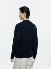 Men's Old Money Style Cable-Knit 30% Wool Sweater