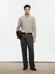 Men's Old Money Style Cable-Knit 30% Wool Sweater