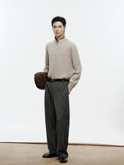 Men's Old Money Style Cable-Knit 30% Wool Sweater