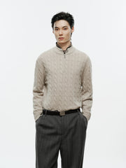 Men's Old Money Style Cable-Knit 30% Wool Sweater