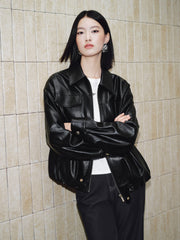 Women's Vintage Edgy Bubble Leather Jacket