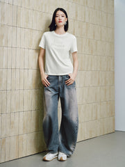 Women's Casual Contrast-Velvet Letter  T-Shirt