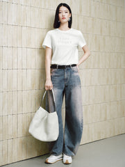 Women's Casual Contrast-Velvet Letter  T-Shirt