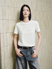 Women's Casual Contrast-Velvet Letter  T-Shirt