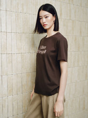 Women's Casual Contrast-Velvet Letter  T-Shirt