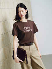 Women's Casual Contrast-Velvet Letter  T-Shirt