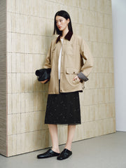 Women's Vintage Barn-Style Contrast-Lapel Utility Jacket