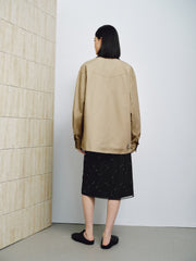 Women's Vintage Barn-Style Contrast-Lapel Utility Jacket