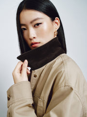 Women's Vintage Barn-Style Contrast-Lapel Utility Jacket