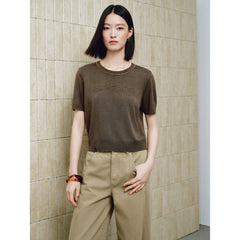 Women's Casual Distressed Lightweight Short-Sleeve Knit