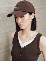 Women's Casual Contrast-Color Henley Tank Top