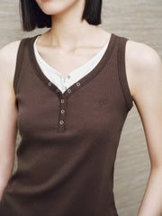 Women's Casual Contrast-Color Henley Tank Top