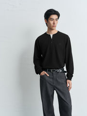 Men's Casual Relaxed Henley Sweatshirt