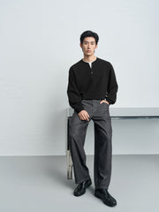 Men's Casual Relaxed Henley Sweatshirt