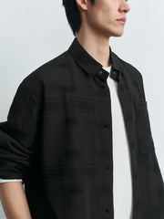 Men's Old Money Style Textured-Dobby Long-Sleeve Shirt