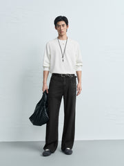 Men's Casual Textured Embroidered Long-Sleeve T-Shirt