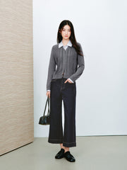 Women's Preppy Contrast-Trim Knit Faux-Layer Cardigan