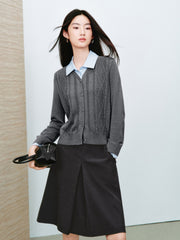Women's Preppy Contrast-Trim Knit Faux-Layer Cardigan