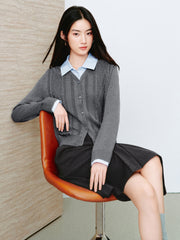 Women's Preppy Contrast-Trim Knit Faux-Layer Cardigan