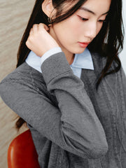 Women's Preppy Contrast-Trim Knit Faux-Layer Cardigan