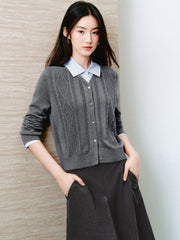 Women's Preppy Contrast-Trim Knit Faux-Layer Cardigan