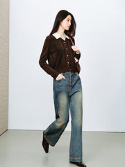 Women's Preppy Contrast-Trim Knit Faux-Layer Cardigan