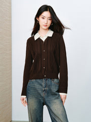 Women's Preppy Contrast-Trim Knit Faux-Layer Cardigan