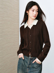 Women's Preppy Contrast-Trim Knit Faux-Layer Cardigan