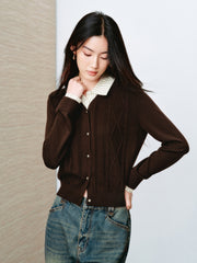 Women's Preppy Contrast-Trim Knit Faux-Layer Cardigan