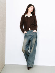 Women's Preppy Contrast-Trim Knit Faux-Layer Cardigan