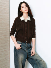 Women's Preppy Contrast-Trim Knit Faux-Layer Cardigan