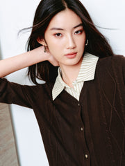 Women's Preppy Contrast-Trim Knit Faux-Layer Cardigan
