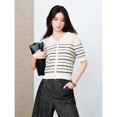 Women's Causal Sailor-Collar Lightweight Knit Cardigan