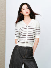 Women's Causal Sailor-Collar Lightweight Knit Cardigan