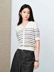 Women's Causal Sailor-Collar Lightweight Knit Cardigan