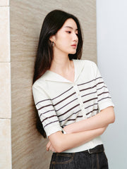 Women's Causal Sailor-Collar Lightweight Knit Cardigan