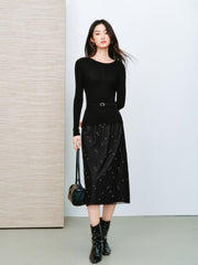 Women's Elegant Beaded Mesh A-Line Midi Skirt