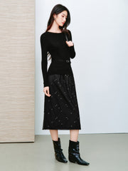 Women's Elegant Beaded Mesh A-Line Midi Skirt
