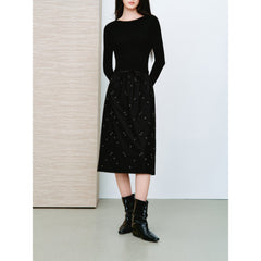 Women's Elegant Beaded Mesh A-Line Midi Skirt