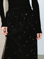 Women's Elegant Beaded Mesh A-Line Midi Skirt