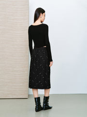 Women's Elegant Beaded Mesh A-Line Midi Skirt