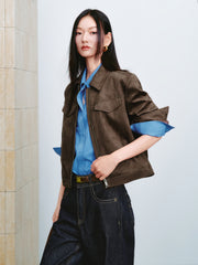 Women's Vintage Faux-Suede Cropped Jacket