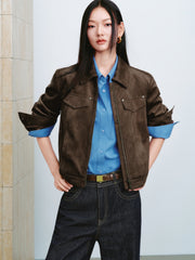Women's Vintage Faux-Suede Cropped Jacket