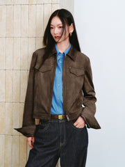 Women's Vintage Faux-Suede Cropped Jacket